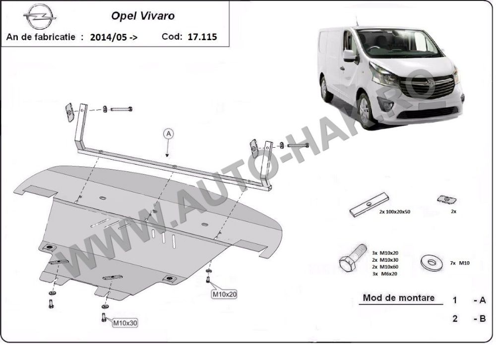 Scut motor metalic Opel Vivaro 2014-prezent