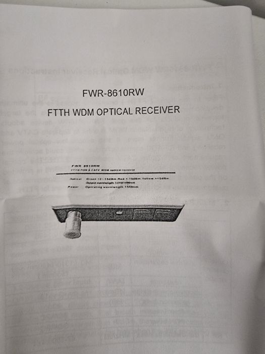 Receptor Optic FTTH/CATV, Fwr-8610 Rw