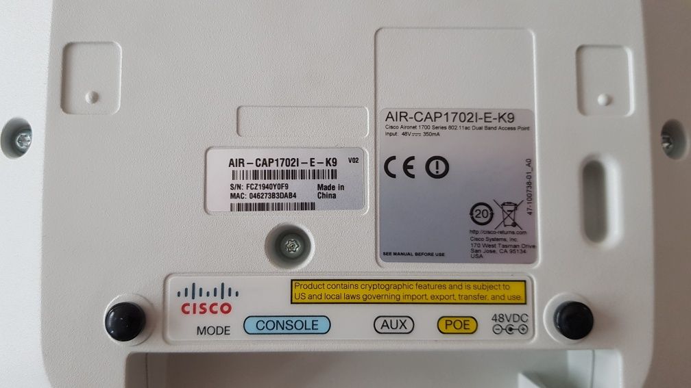 WiFi Cisco AIR CAP 1702I E-K9 + Power Injector