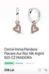 Cercei Pandora cu inimioare aur roz 14k