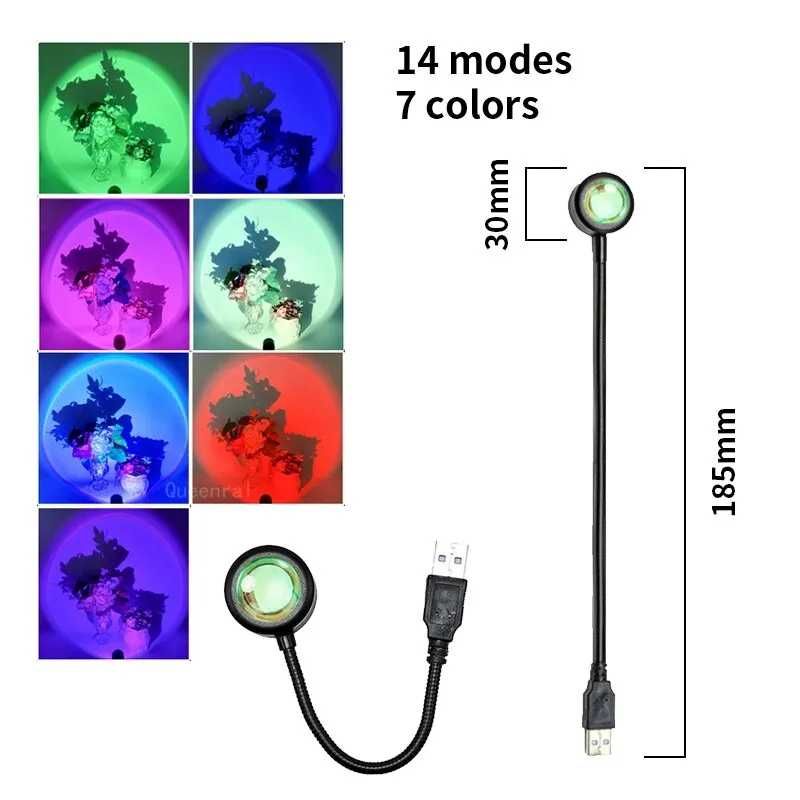 Proiector USB mini, efect cerc colorat. 7 culori, 14 moduri. Flexibil