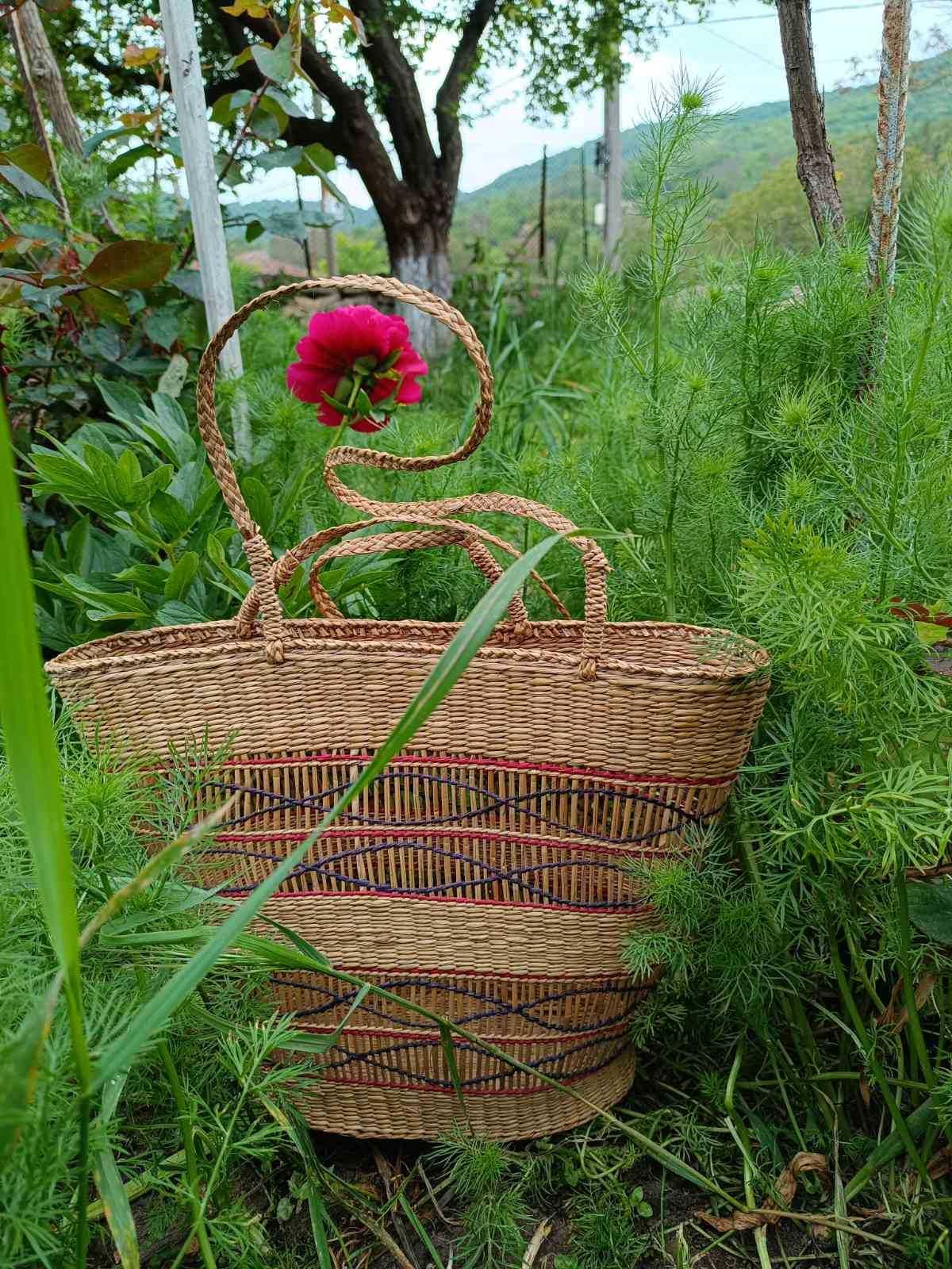 Плетена кошница/чанта за плаж или пазаруване
