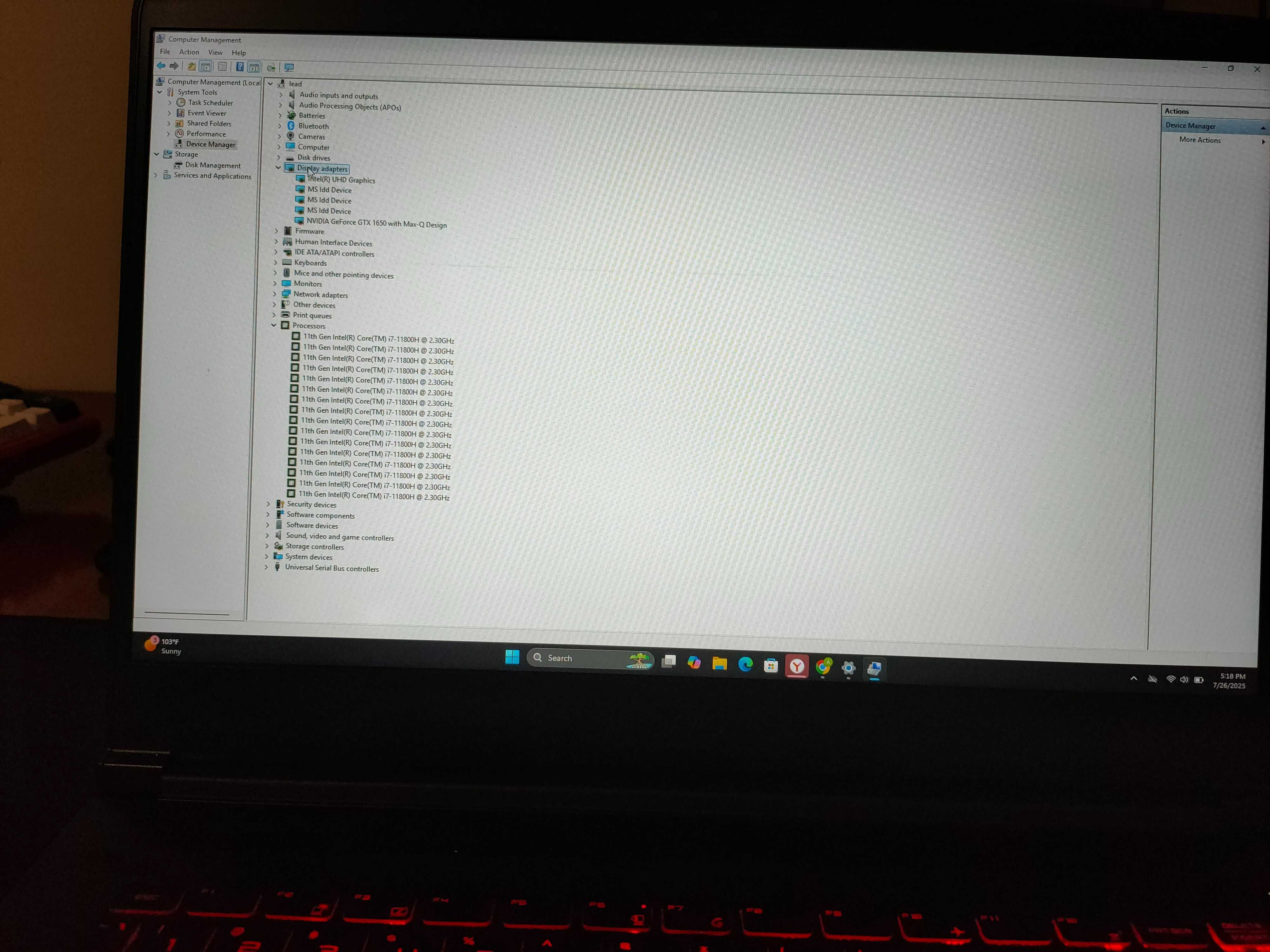 Core i 7 11800H MSI GF 63 thin 11sc DDR4 16GB Video Karta 1650 4 gb