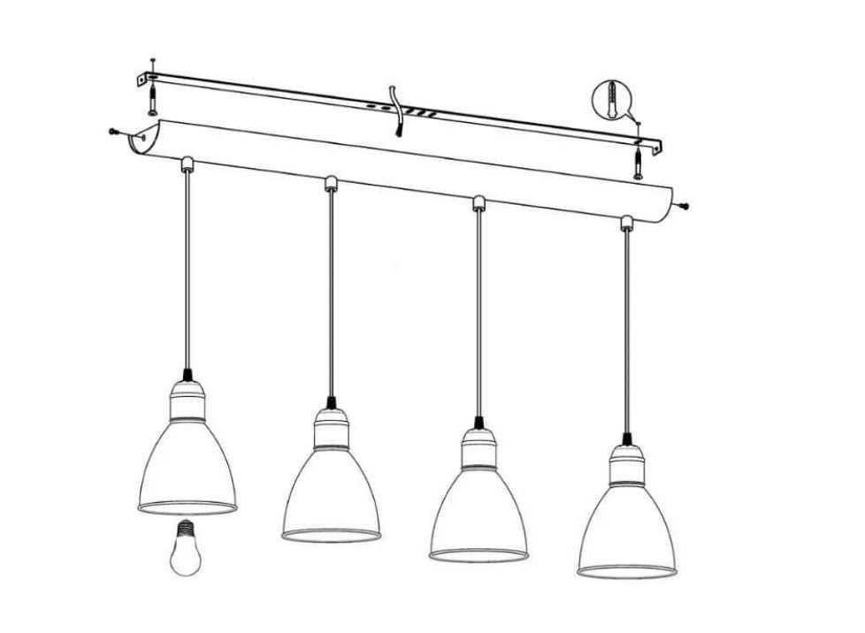 Pendul vintage Priddy, EGLO 4x40W, otel, negru-alb inaltime reglabila