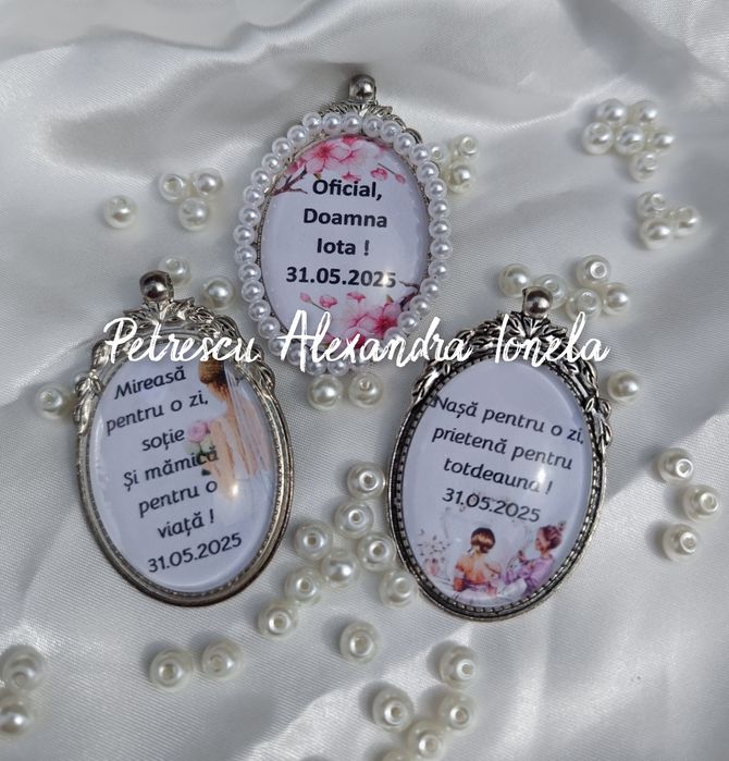 Broșe personalizate pentru buchetul miresei și al nasei