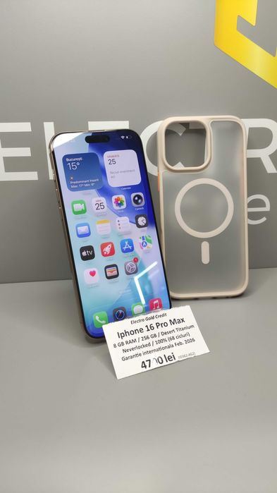 Iphone 16 Pro Max 256GB Desert Titanium/Neverlocked/100% (68 cicluri)