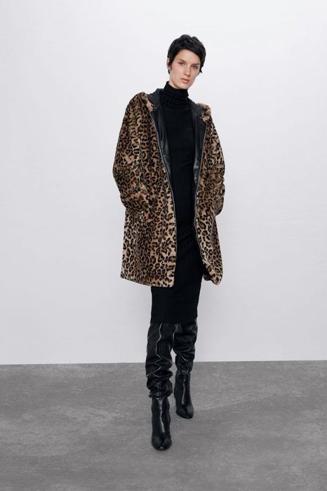 Palton blana animal print Zara
