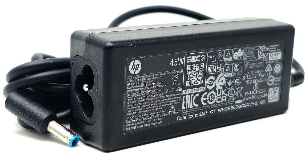 HP 45W AC Adapter, тънка синя букса 4.5мм,Oригинално зарядно за лаптоп