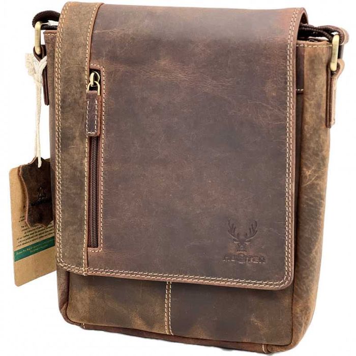 Borsete Barbati Umar din Piele Naturala Hunter Vintage, Maro/Coniac