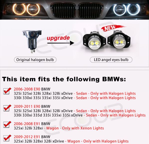 Лед Ангелски Очи БМВ Е90 Е91 Led Angel Eyes BMW E90 E91 10w