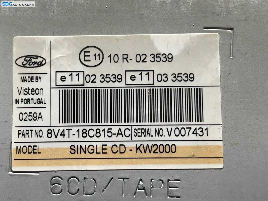 Unitate Radio CD Player Single CD 6000CD KW2000 Ford Mondeo 4 MK4 2007 - 2014 Cod 8V4T-18C815-AC [L3114]