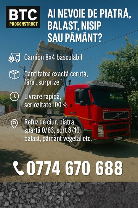 servicii transport 8x4 nisip pamant piatra balast/balastru margaritar