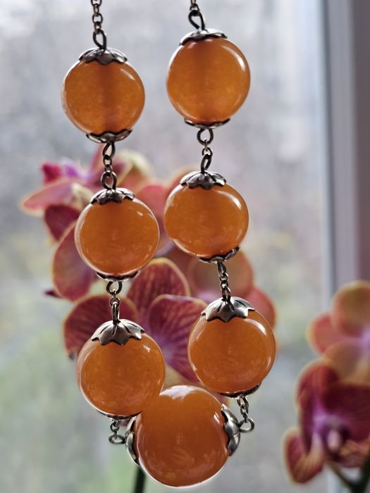 Руско (СССР) сребърно колие с кехлибар