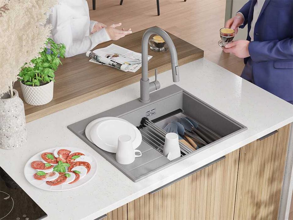 Сива гранитна кухненска мивка Сидни 620-45 Ergo Multilevel 620х500