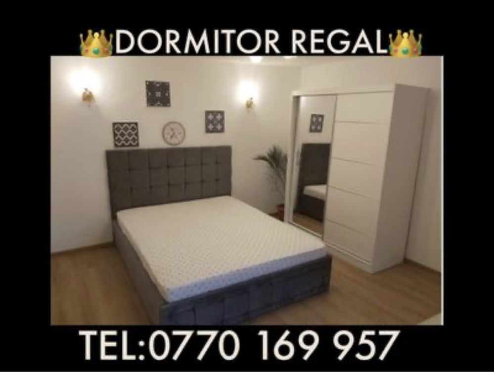 Set Dormitor Regal cu Pat Tapitat Gri 160 cm x 200 cm