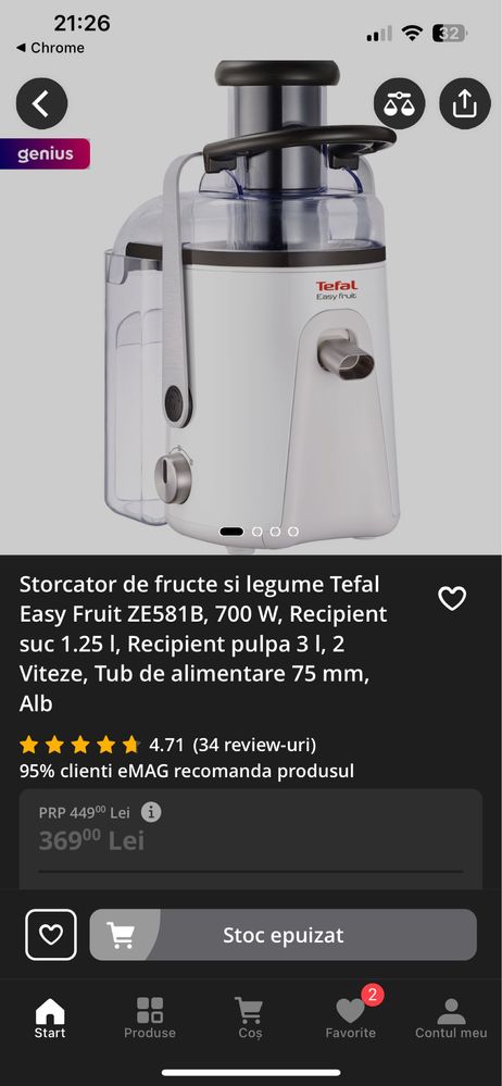 Vand storcator de fructe Tefal