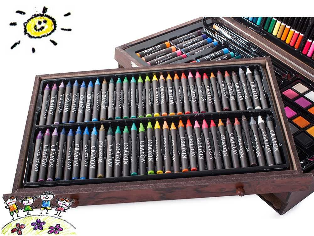 Set pictura si desen pentru copii 143 Piese Trusa de Lemn profesionala