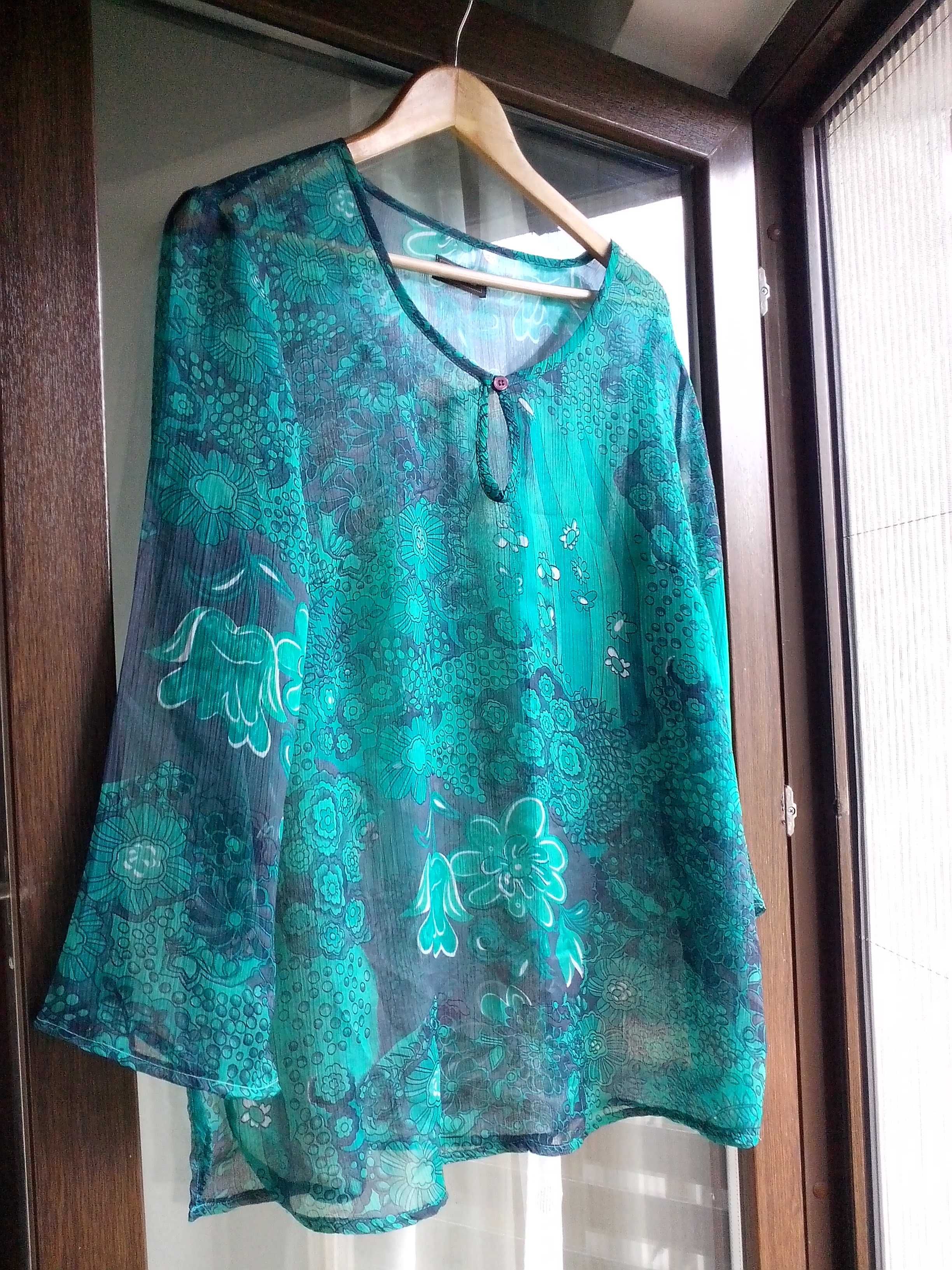 bluza lunga/tunica voal Georgette,marime 44/18UK,nuante verde