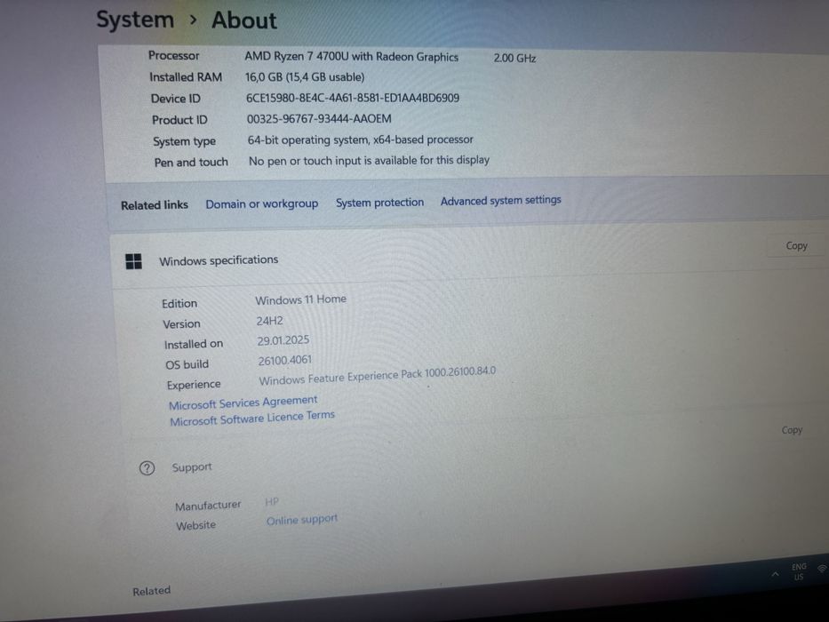 Laptop HP AMD Ryzen 7 4700U, 16 GB RAM, 512 SSD -  Windows 11 Home
