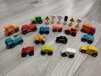 Lot mașinuțe colorate din lemn și semne de circulație Mobtessori