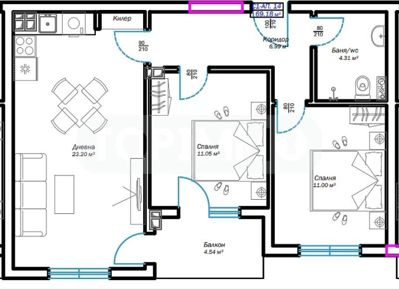 Продава се Тристаен апартамент в Варна, м-т Пчелина - 72 кв.м за 1556 €/кв.м - Снимка #8