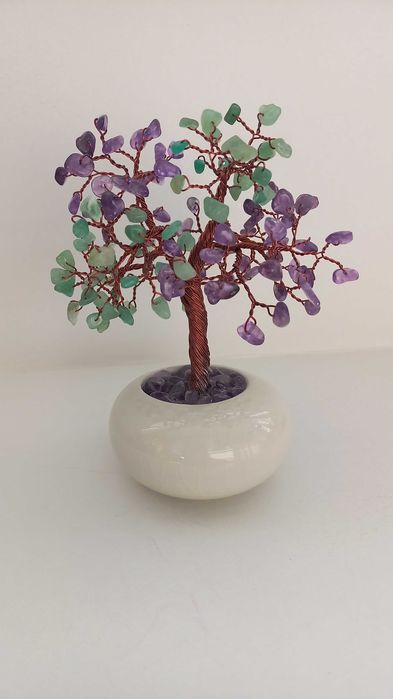 Copac din Cristale de Ametist si Citrin in vas de Ceramica, 14cm