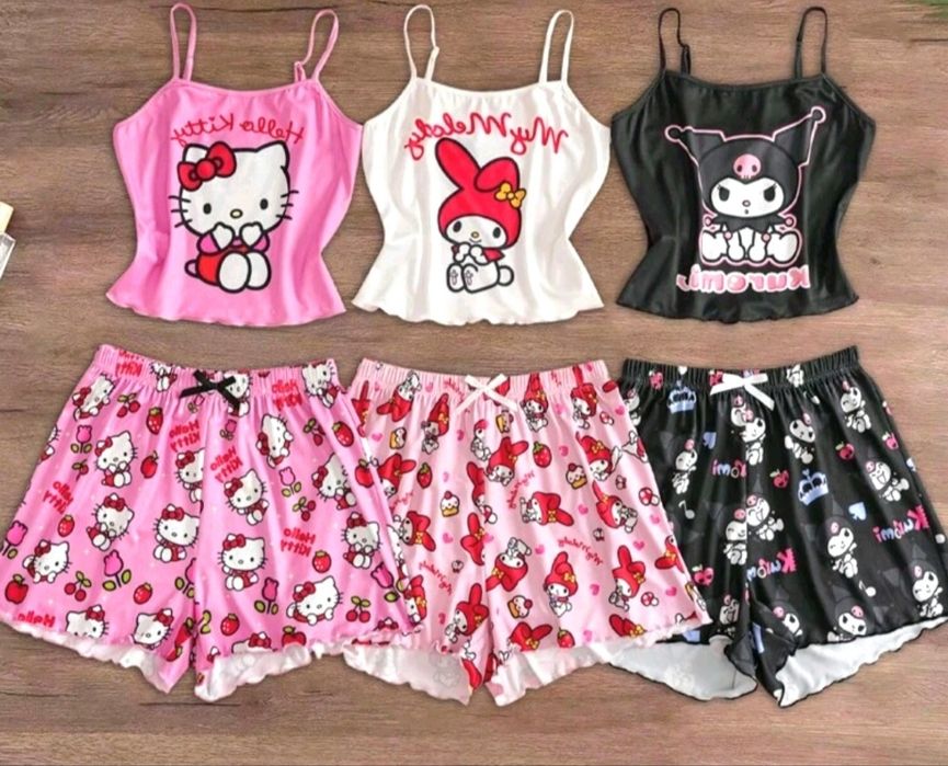 Pijama sanrio hello kitty kuromi my melody pantaloni scurti maieu