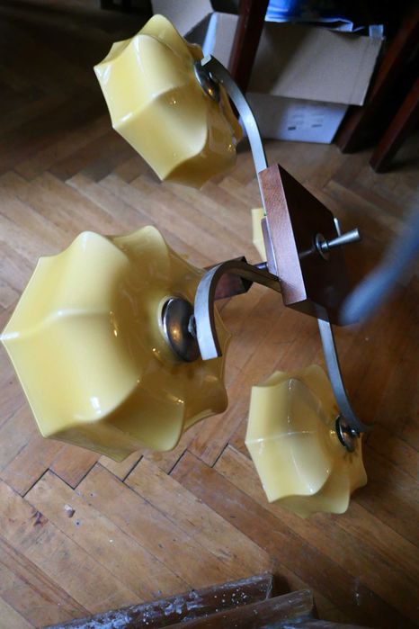 Lustra Lustre Art Deco Ornamente Lemn Metal Bronz Sticla Vintage Retro