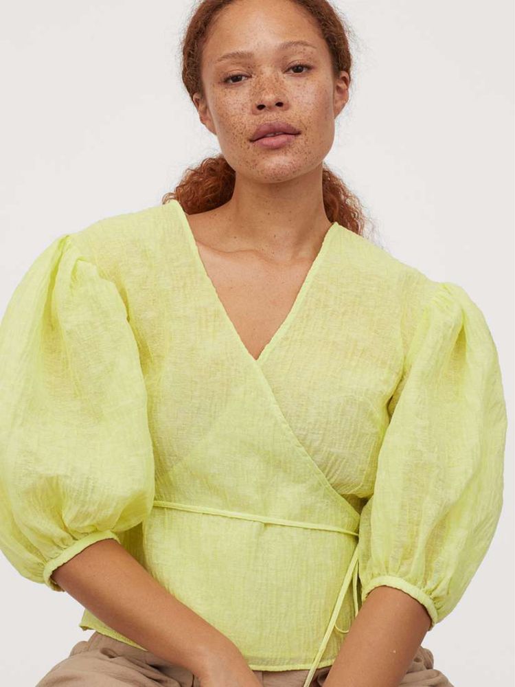 H&M топ в лимонено жълт цвят