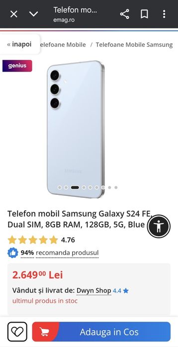 Samsung s24 FE s 24FE cu garanție 2 ani  de la ORANGE - memorie 128gb