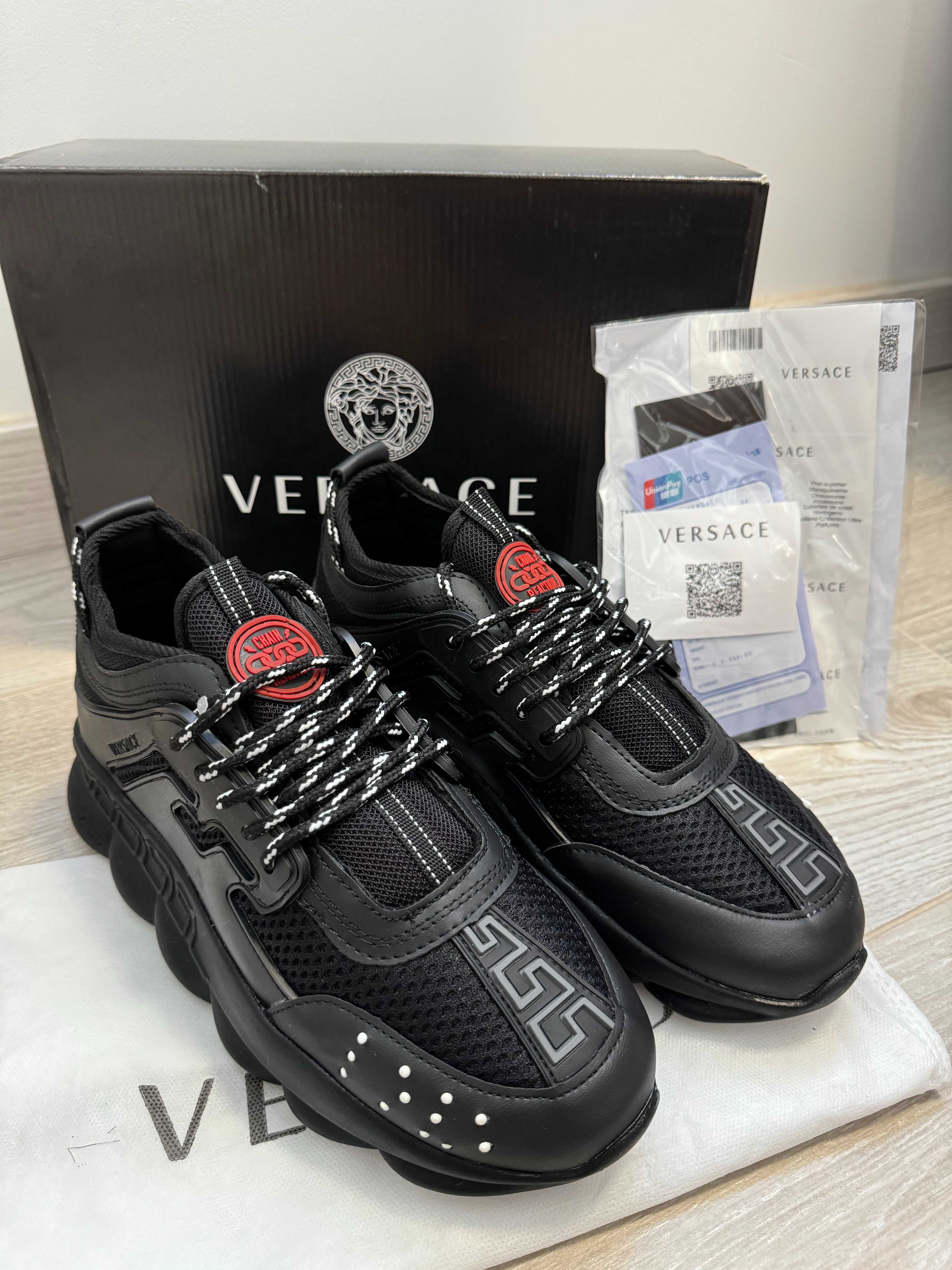 Adidasi VERSACE Chain Reaction Black - Unisex - Full Box - Produs Nou
