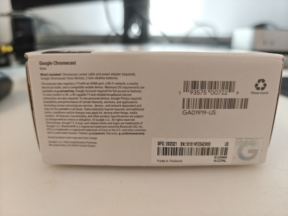 Media Player GOOGLE Chromecast, Google TV, 4K, Wi-Fi, alb