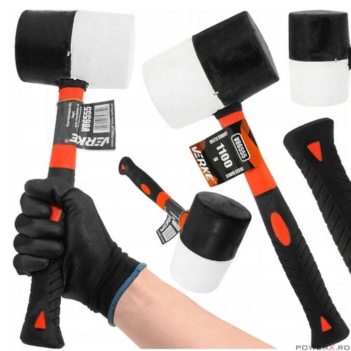 Ciocan din cauciuc cu maner din fibra de sticla, cap rotund 1100 g,