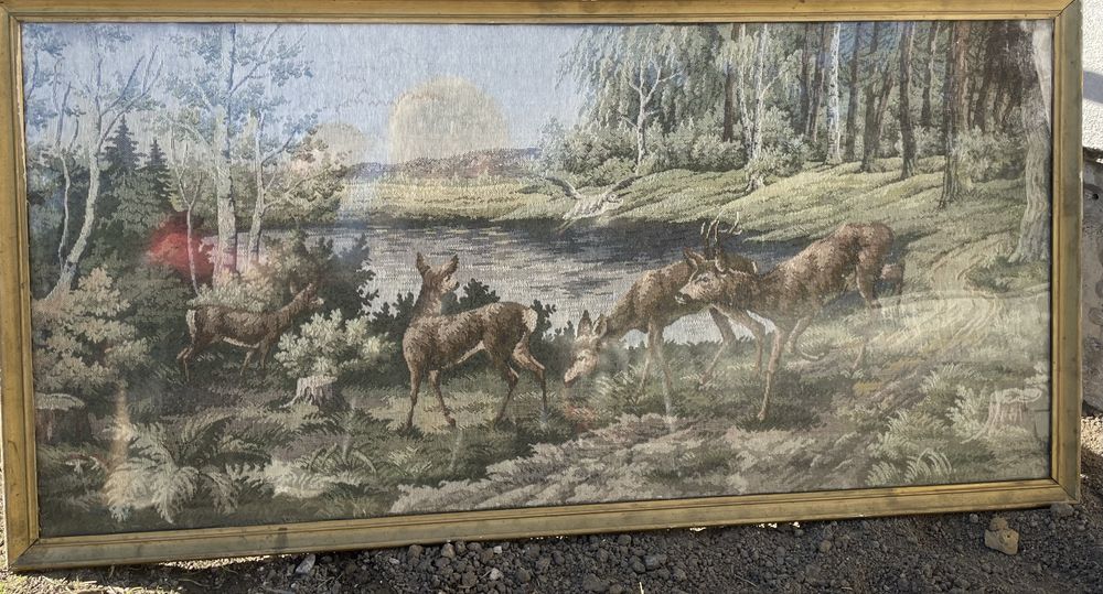 Голям ръчно шит старинен гоблен 73х145
