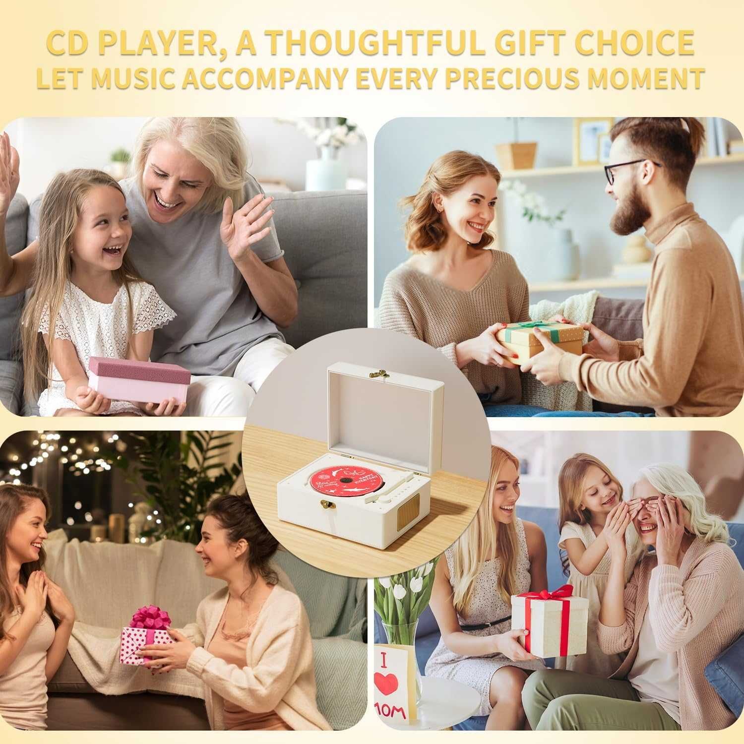 Bluetooth акумулаторен кожен CD плейър с високоговорители Yintiny