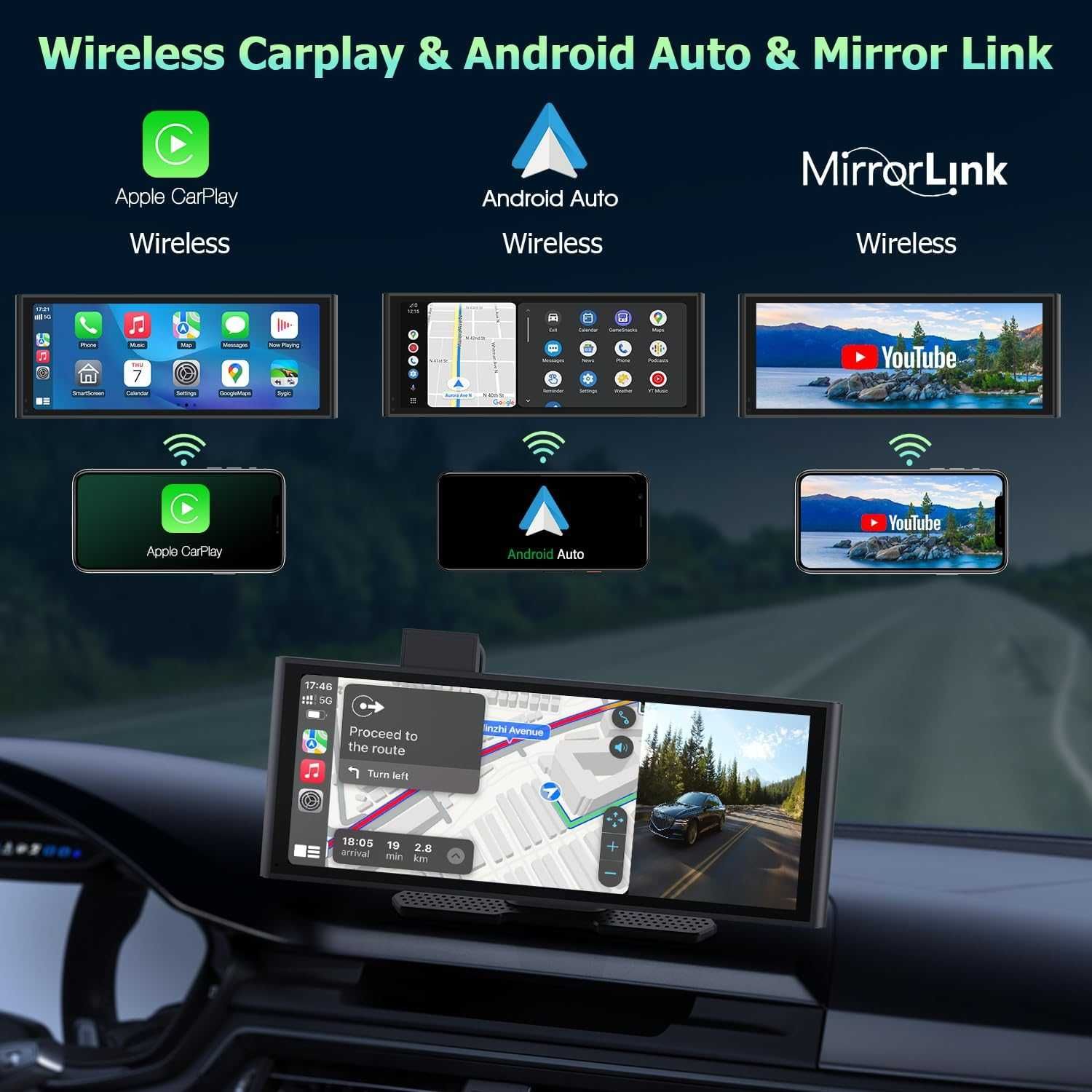 Carplay за кола 9.3'' IPS сензорен екран, с 4K HD Dash Cam+1080P задна