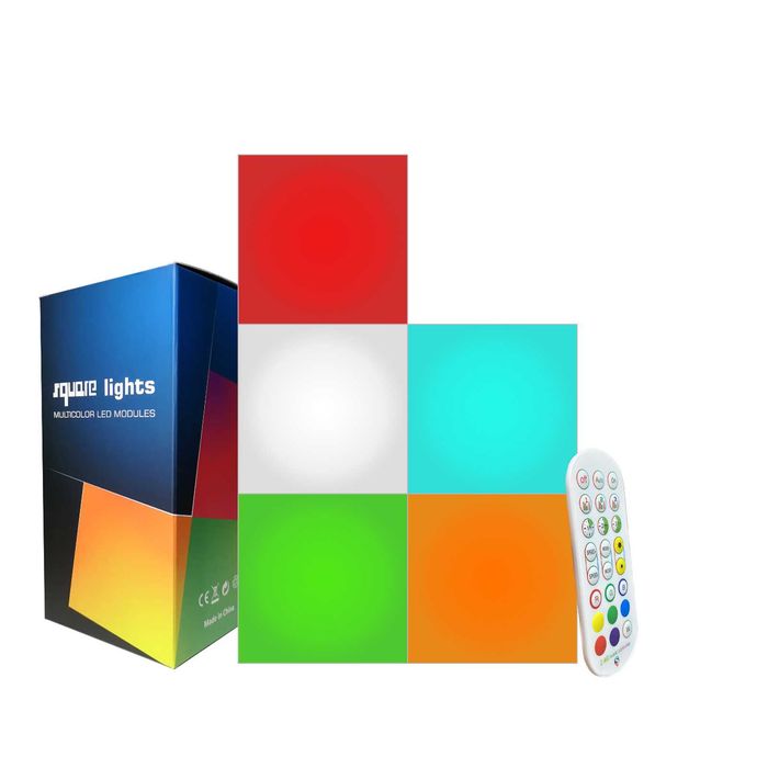 Set 6 panouri luminoase patrate, Multicolor dimabil, Actionare touch