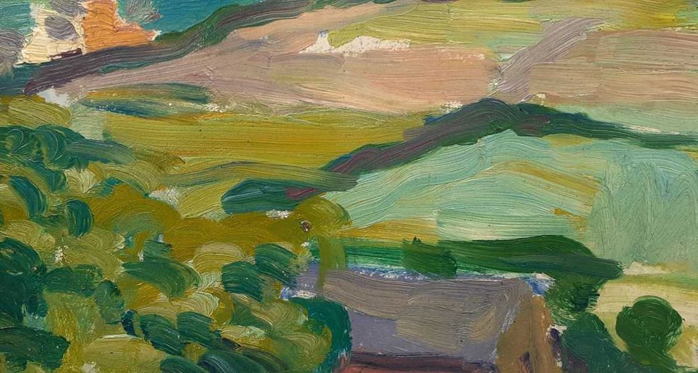 Tablou vechi - peisaj dobrogean - semnat N. Darascu