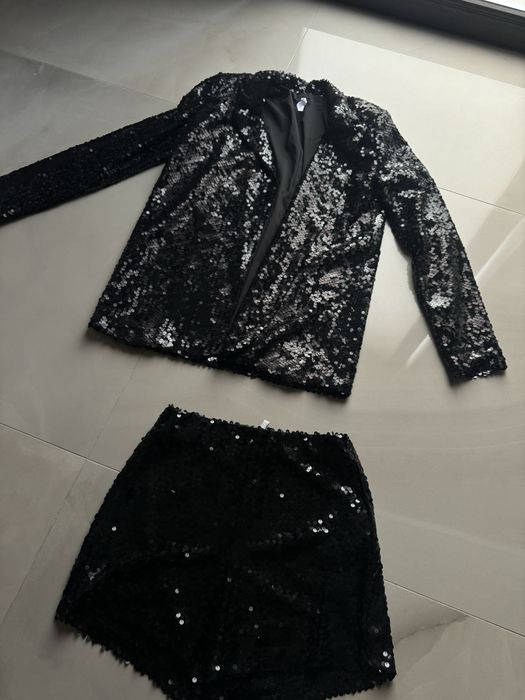 set Imperial sacou cu pantaloni scurti cu paiete negru