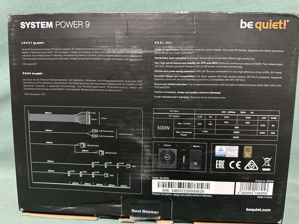 Блок питания Be quiet system power 9 500w