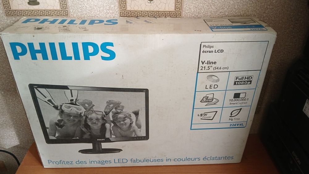 Монитор philips 226v, диагональ 21,5", full hd разрешение