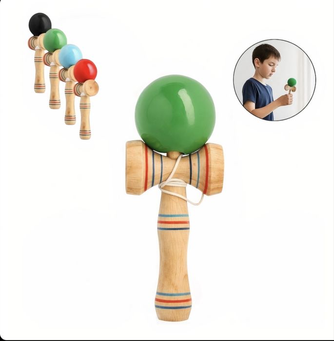 Kendama 18cm cu Bila 6cm, din Lemn Diferite Culori