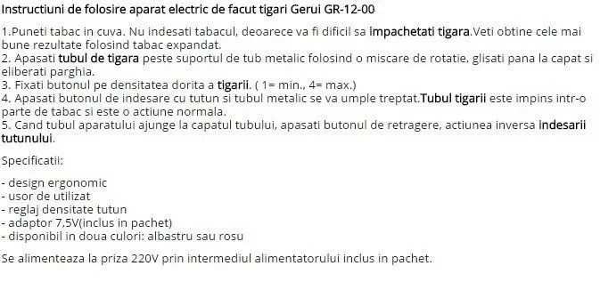 Aparat de facut tigari injectat tutun electric GERUi 12-002 v.Original
