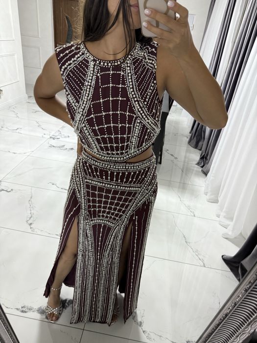 Rochie Asos burgundiu cu perle