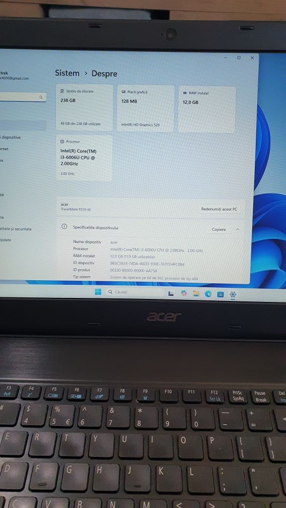 Laptop Acer i3 gen.6/ 12Gb ram ssd 240