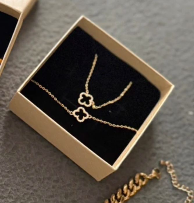 Van cleef сет комплект гривна колие сребро с цирконкии детелина бижу