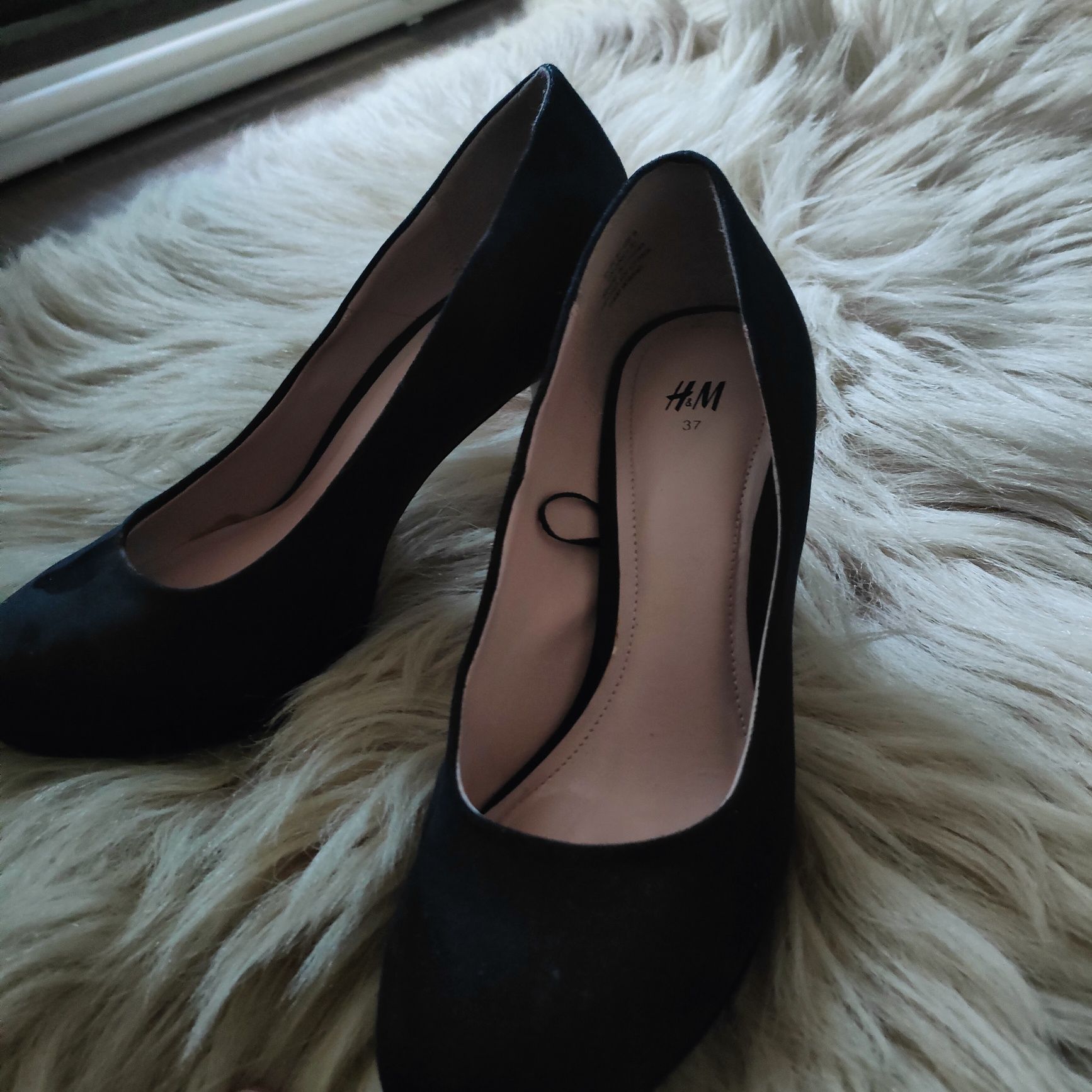 Pantofi negri catifea, marimea 37, H&M