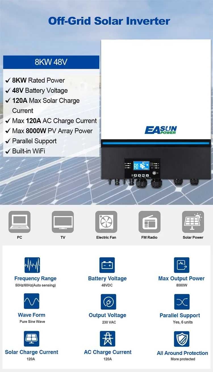 Invertor solar EASUN SMW 8kW hibrid/off-grid - inclus modul wifi