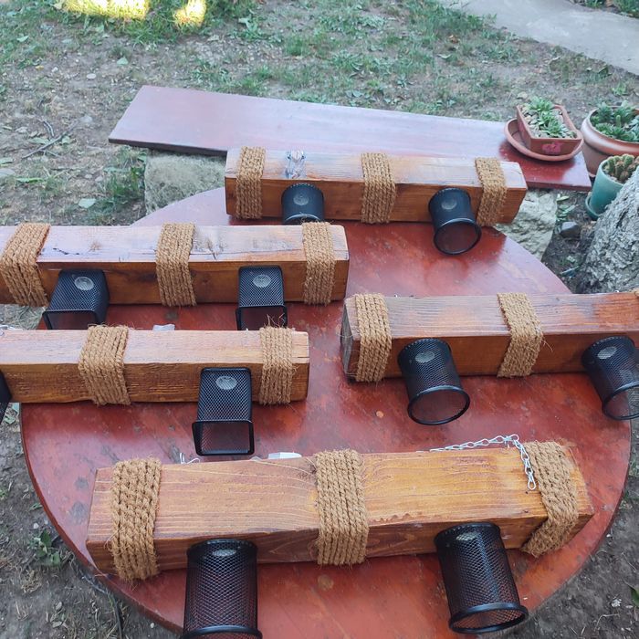 Lustra, corp iluminat, Decor rustic lemn brad cu doua becuri 2,2W, fas