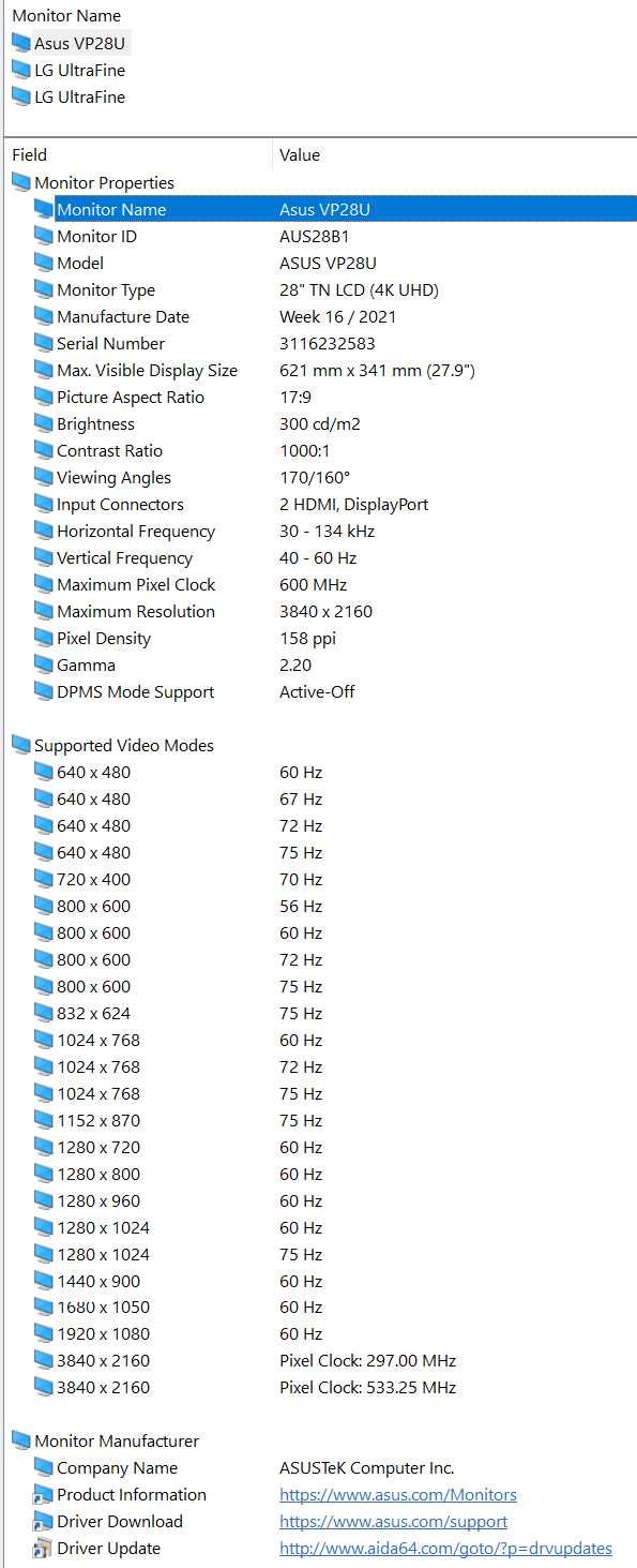 Гейминг монитор Asus VP28U - 28-инча 4K UHD (3840 x 2160), 1ms